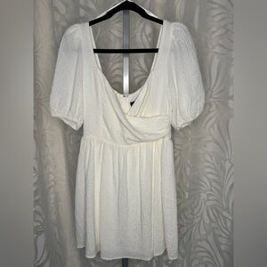Lulu's White Textured Balloon Short Sleeve Mini Dress